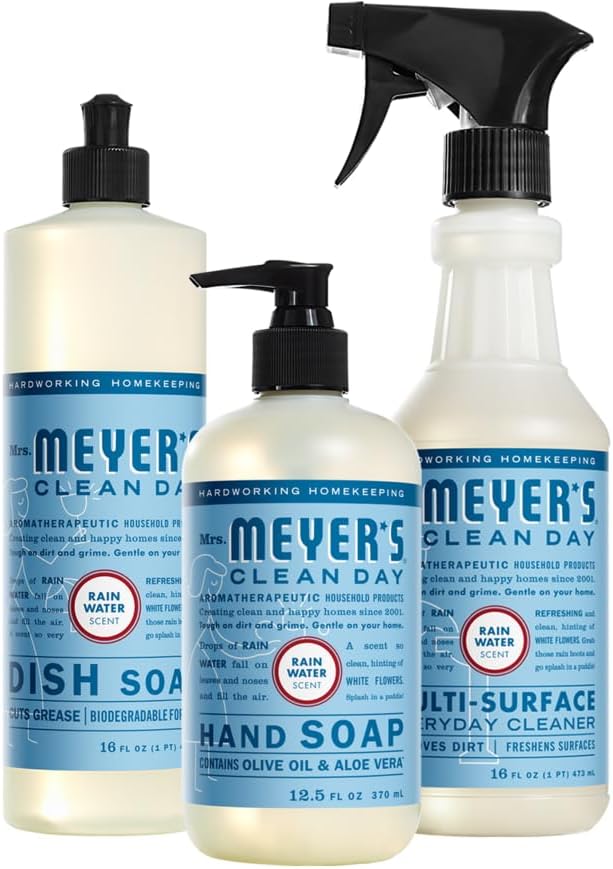 Mrs. MEYER'S Kitchen Set, Dish Soap, Hand Soap, and Multi-Surface Cleaner, 3 CT (Snowdrop)