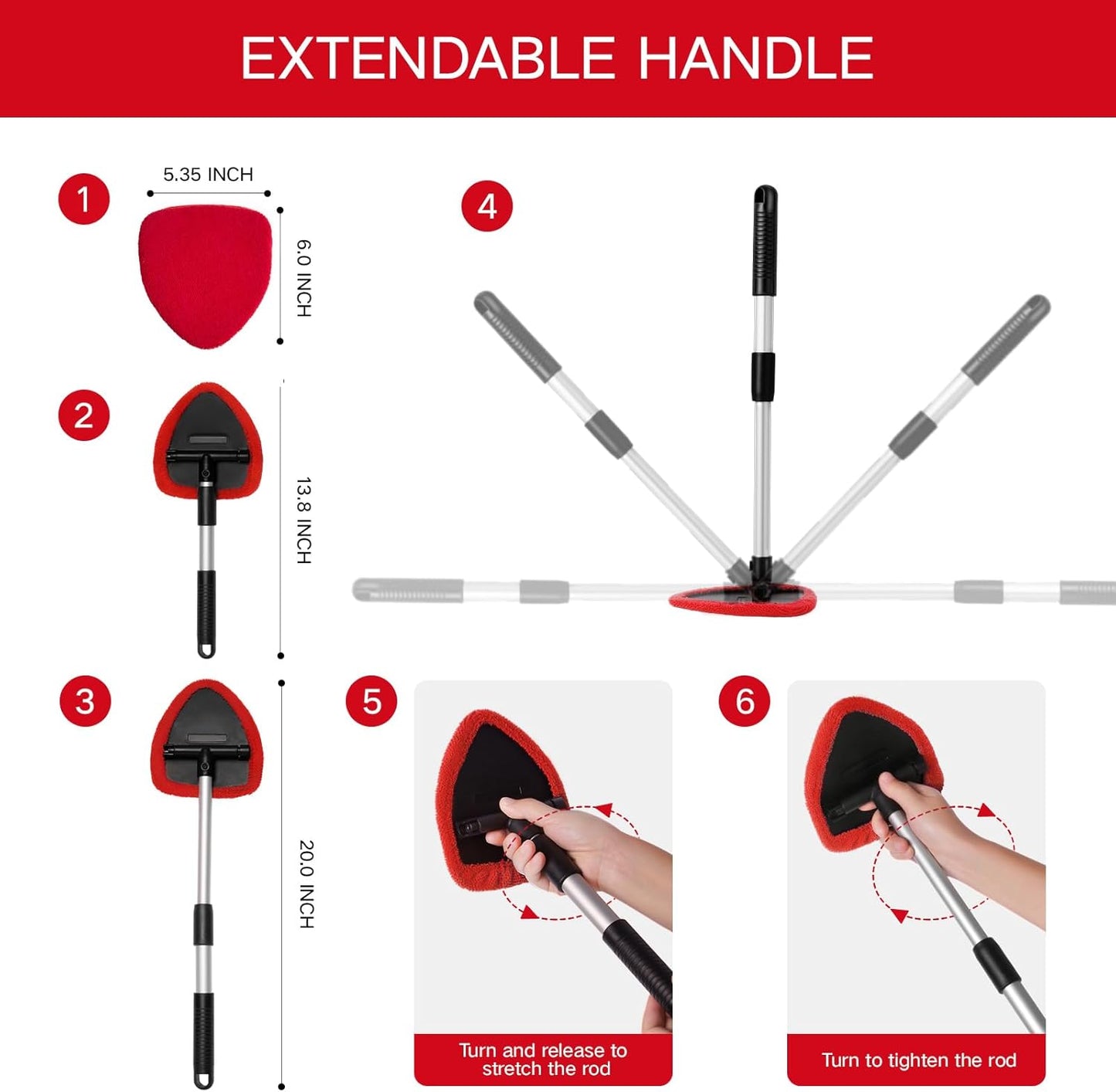 Qydipclin 11pcs Windshield Cleaner Tool, Car Window Cleaning Wash Kit with 6 Reusable Microfiber Pads 2 Spray Bottles and Extendable Handles Auto Glass Wiper Kit, Blue