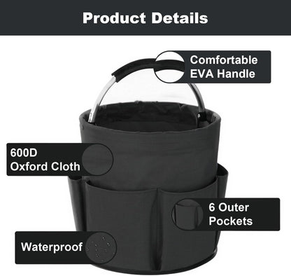 Cleaning Caddy with Handle, Cleaning Products Organiser, 17L Foldable Storage Basket, Cleaning Caddy Organiser, Portable Multi Cleaning Bucket Bag for Home, Garden (Black)