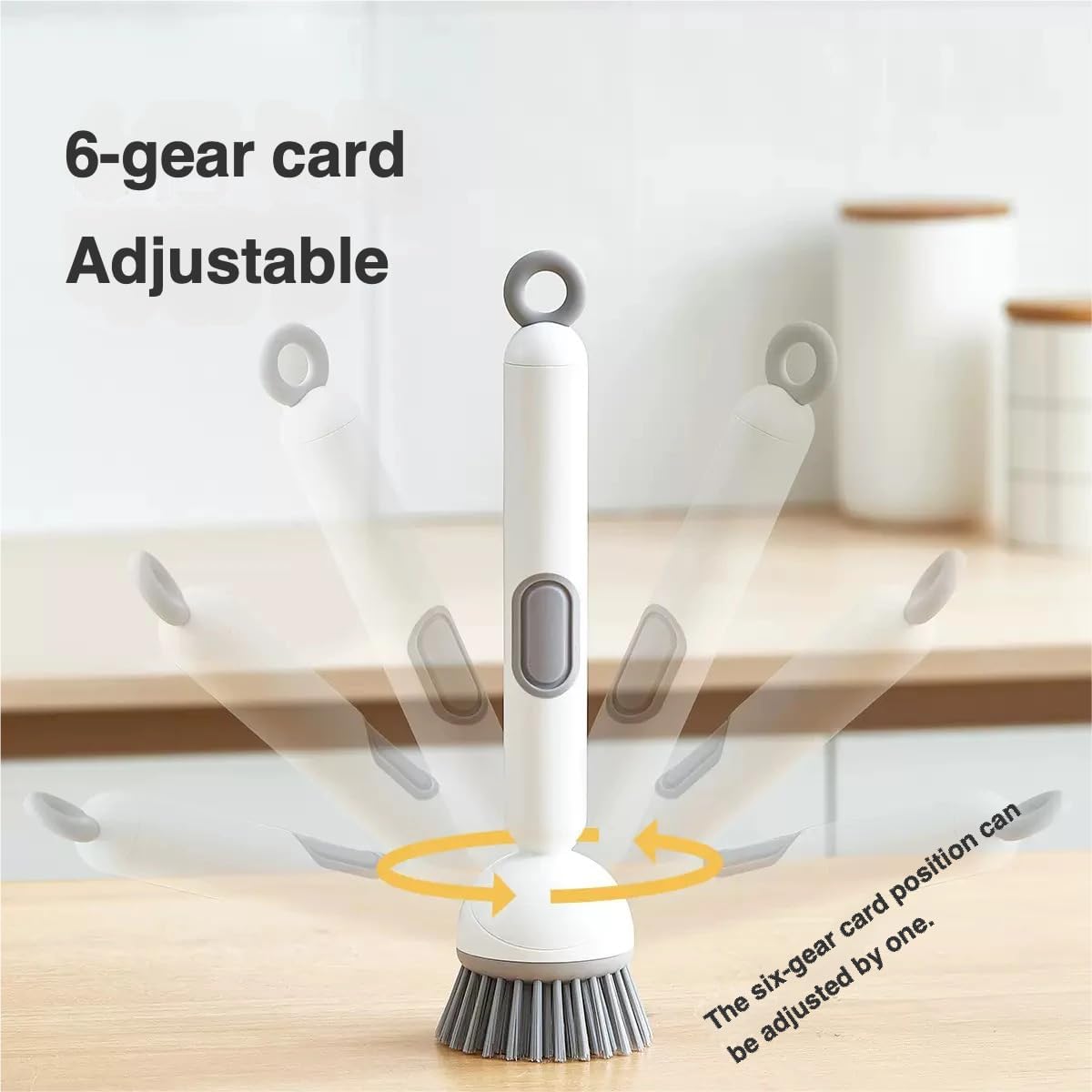 Long-Handled Rotating Pot Brush with Liquid Dispenser | Adjustable Dish Scrubber | Refillable Cleaning Brush for Kitchen | White