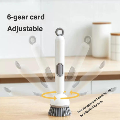 Long-Handled Rotating Pot Brush with Liquid Dispenser | Adjustable Dish Scrubber | Refillable Cleaning Brush for Kitchen | White