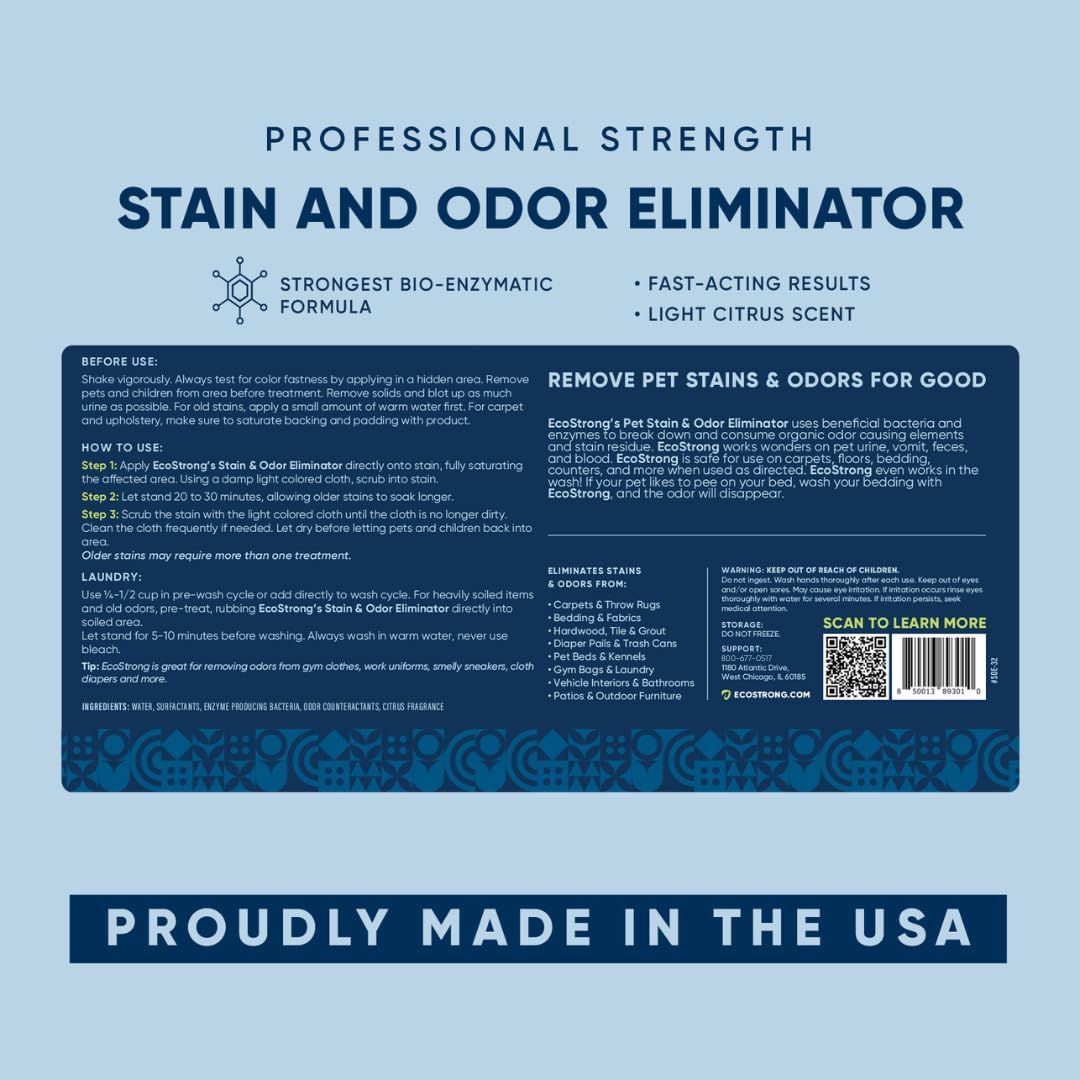Eco Strong Pet Stain and Odor Remover - Cat Urine Enzyme Cleaner Destroyer, Urine Destroyer for Dogs, Pet Urine Enzyme Cleaner - 128 Oz