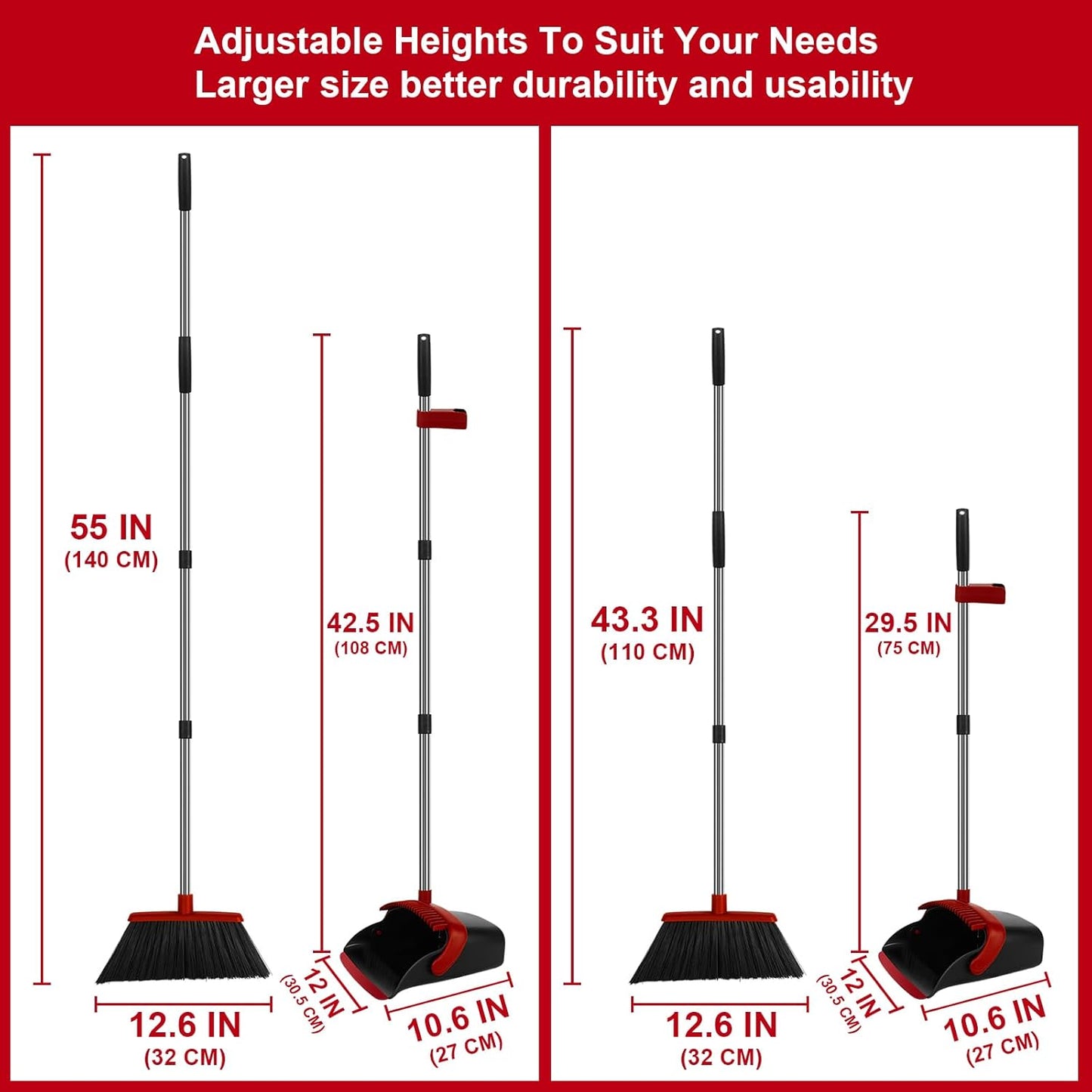 Broom and Dustpan Set, Household Broom with Dustpan Combo Set, 51" Long Handle, Dust Pan Set for Kitchen Office Lobby Floor