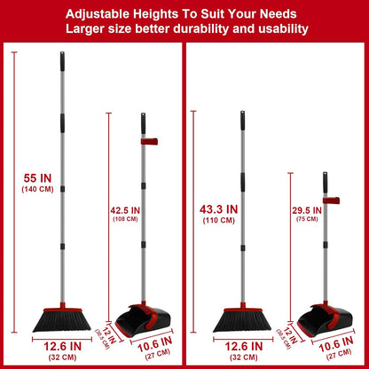 Broom and Dustpan Set, Household Broom with Dustpan Combo Set, 51" Long Handle, Dust Pan Set for Kitchen Office Lobby Floor