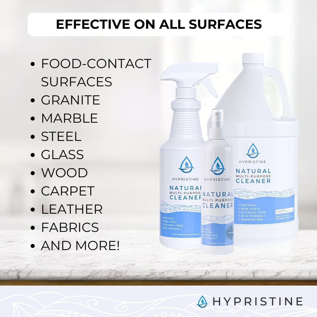 HYPRISTINE PURE Hypochlorous Acid Spray, Multi-Purpose Cleaner, Superior Shelf Life, 0% Bleach, 0% Alcohol, Food Contact Safe, Eliminate Non-Living Allergens, Remove Pet Odor, Clean Any Surface