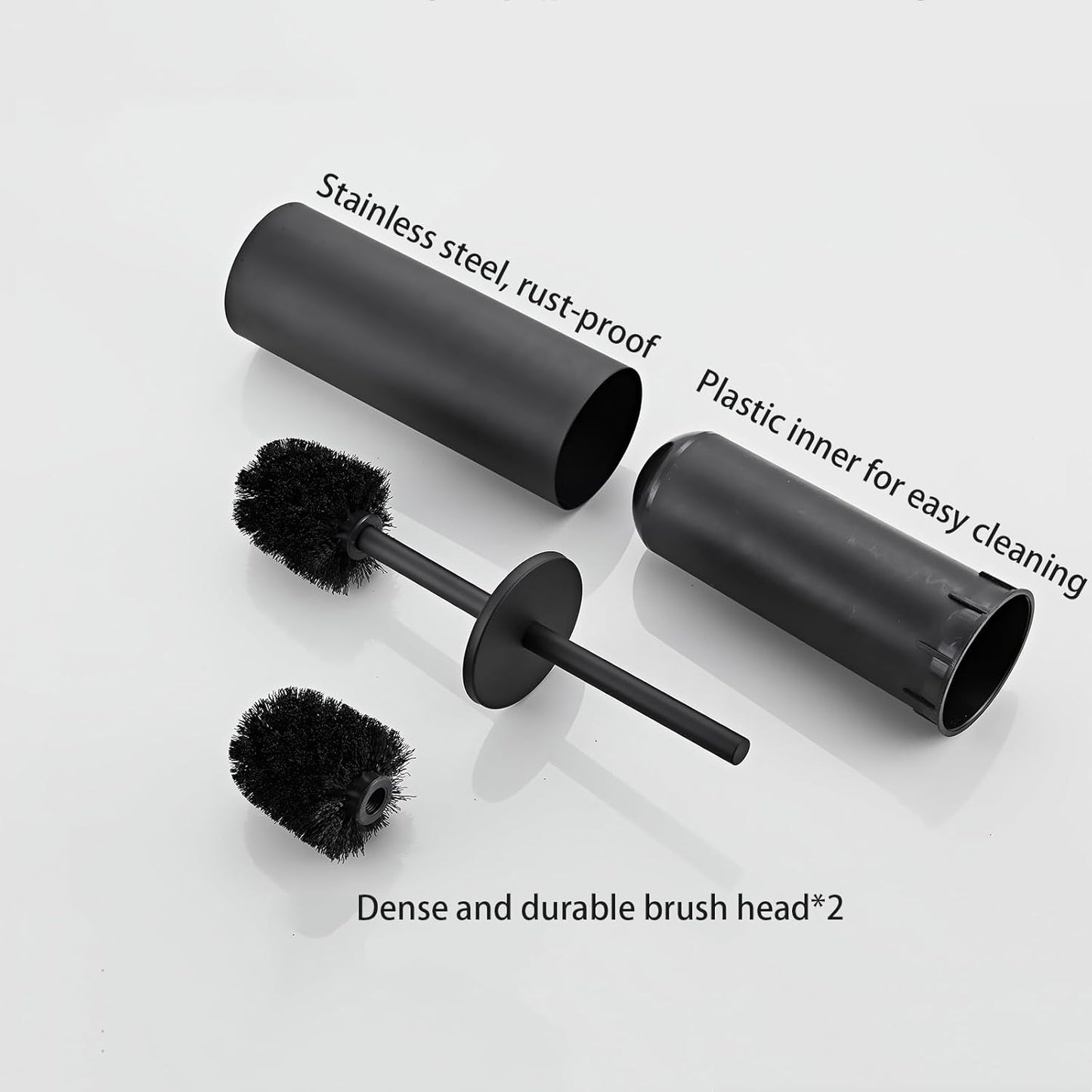 Brushed Gold Toilet Brush and Holder Set - Stainless Steel Toilet Bowl Scrubber with Replaceable Head & Splash Guard