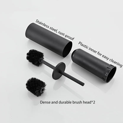 Brushed Gold Toilet Brush and Holder Set - Stainless Steel Toilet Bowl Scrubber with Replaceable Head & Splash Guard