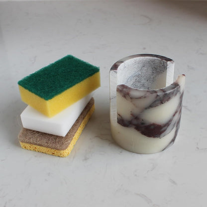Natural Travertine Marble Sponge Holder for Kitchen Sink, Drying Rack, Compact Sink Caddy Organizer - Calacatta Viola Marble