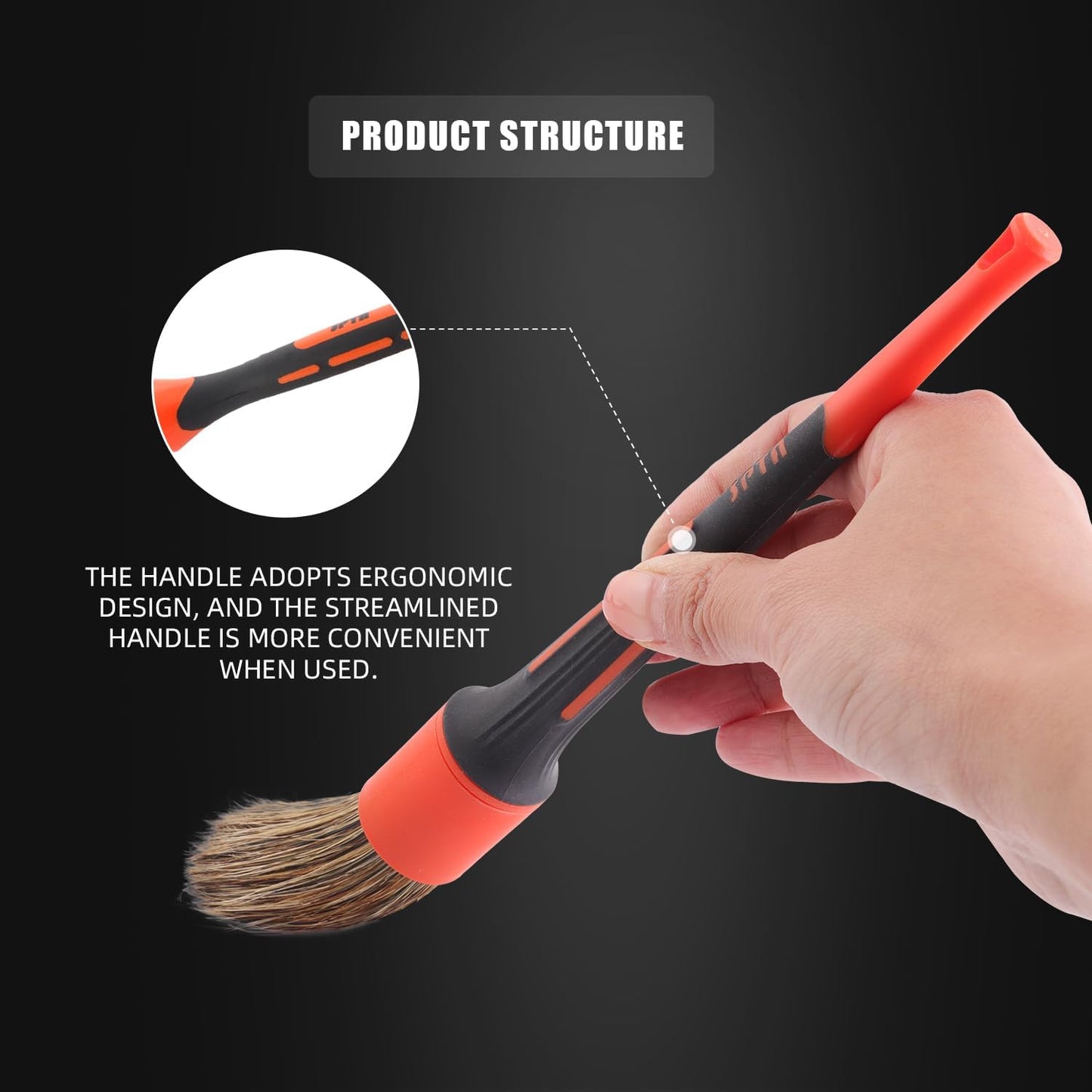 SPTA Car Detailing Brush Set, 5 Pack Soft Mixed Hair Auto Detail Brush Kit No Scratch for Automotive Elegant Surface Interior Exterior Dashboard Emblems Panels Engine Bay Wheels Air Vent Seat Leather