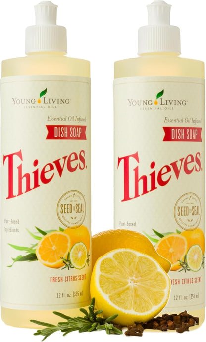 Young Living Thieves Dish Soap | 12 oz | Plant Based Dishwashing Liquid | Formulated with Lemon, Premium Essential Oils, and Water | Gentle on Hands | Ideal for Cleaning Dishes | 1 Pack