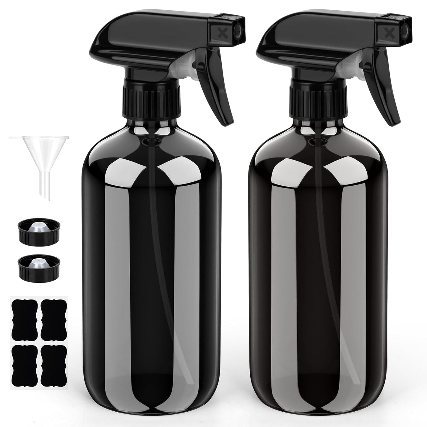 Bontip Glass Spray Bottle, Amber Glass Spray Bottle Set & Accessories Refillable for Plants Window Cleaners Aromatherapy Facial Hydration Watering Flowers Hair Care (2 Pack/16 oz) (Amber)