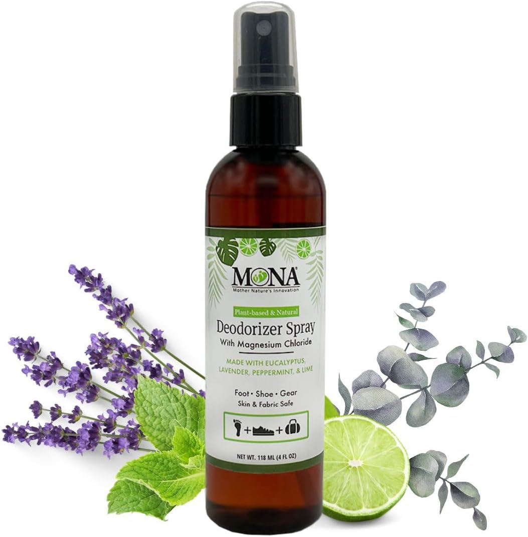 MONA Natural Shoe Deodorizer Spray | Foot Odor Eliminator; Foot Deodorant for stinky feet | Car, Sneaker, Gear Freshener (4.0 Fl Oz (Pack of 1))
