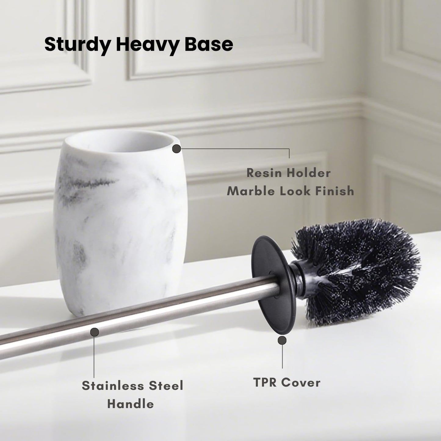 Clasin Home Toilet Bowl Brush and Holder with Stainless Steel Long Handle, Toilet Scrubber Brush with Durable Base, 360° Deep Cleaning Bristles for Bathroom, Compact Set for Small Space (Beige)