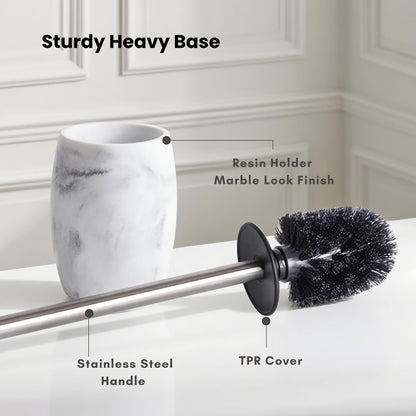 Clasin Home Toilet Bowl Brush and Holder with Stainless Steel Long Handle, Toilet Scrubber Brush with Durable Base, 360° Deep Cleaning Bristles for Bathroom, Compact Set for Small Space (Beige)
