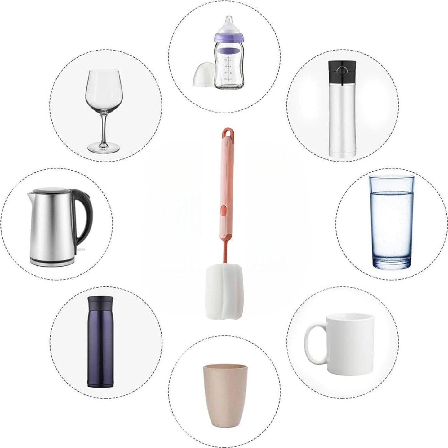 Bottle Brush Long Handle Cup Cleaner Brush Sponge Bottle Scrubber Detachable Handle Portable Sponge Cleaning Brush for Cups Wine Glasses Water Bottles Baby Bottles and Vacuum Flasks(3 PCS)