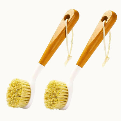 Bamboo Vegetable Brush Set, Natural Bristle Dish Brush with Holder, Eco Friendly Soft Dish Scrubber Kitchen Brush for Dishes
