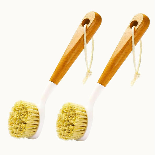 Bamboo Vegetable Brush Set, Natural Bristle Dish Brush with Holder, Eco Friendly Soft Dish Scrubber Kitchen Brush for Dishes