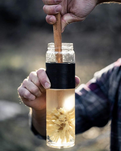 ELDR Supply Bottle Brush, 14in Extra Long German Beechwood Handle, Strong Hemp Bristles, Zero Waste, Cleans and Scrubs Hard to Reach Wide Mouth Jars, Glasses, and Tumblers