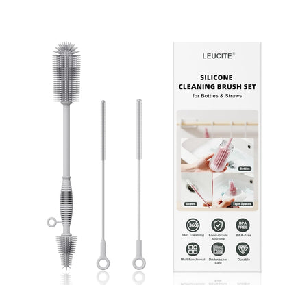 Reusable Silicone Straw Cleaner Brush Set, 2-Pack Extra Long Straw Cleaning Brush for Metal Glass Water Bottle Drinking Straws, Flexible&Bendable Design, Dishwasher Safe, 6mm & 8mm Diameter