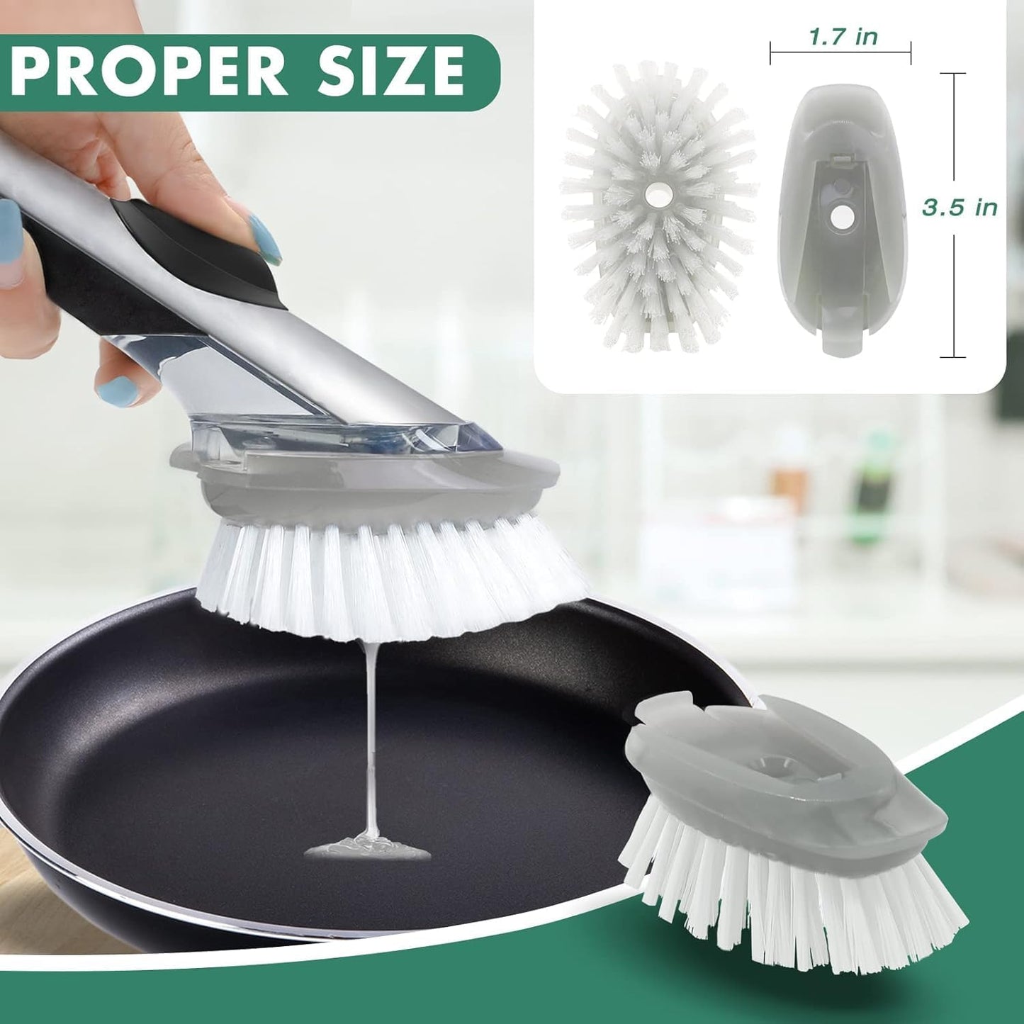 Soap Dispensing Dish Brush Refills, 8 Pack Dish Brush Replacement Head for Steel Soap Dispensing Dish Brush