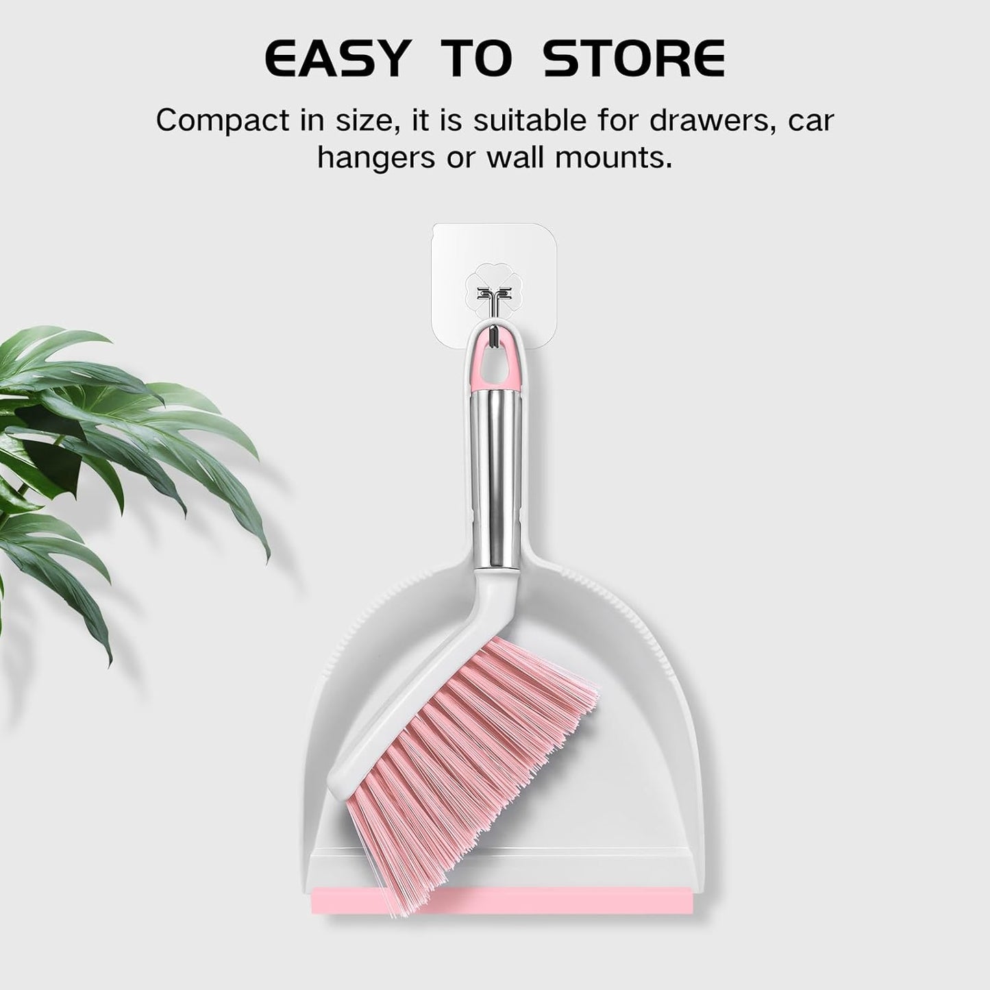 NACENA Mini Broom and Dustpan Set, Small Dust Pan and Brush Set with Handle Dustpan Teeth for Cleaning Hair Suitable for Office Desks Drawers Sofas Outdoor Camping, Light & Purple