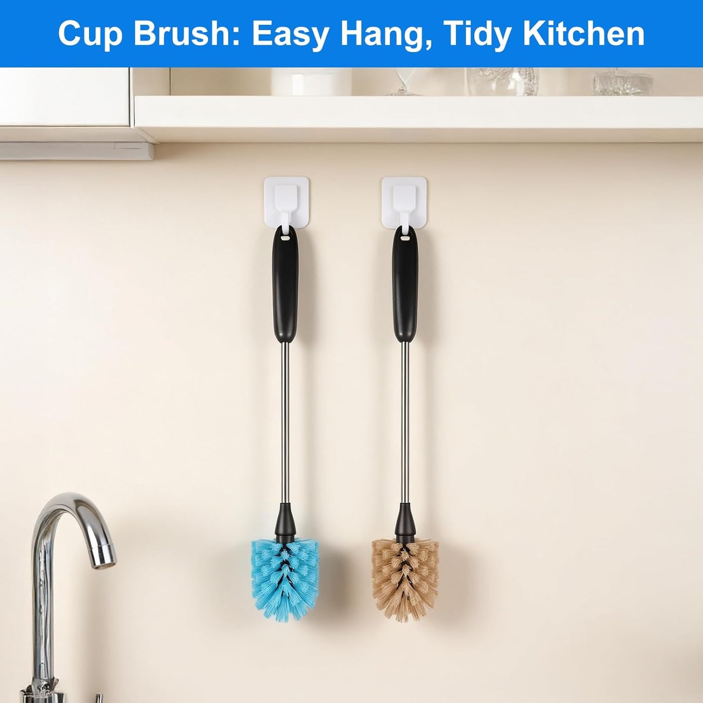 Bottle Brush,15-inch Long, Bottle Brush Cleaner, Bottle Scrubber, Kitchen Scrub Brush Suitable for Water Bottles, Cups, Glasses, Baby Bottles, Wine Glasses, (1, Blue)