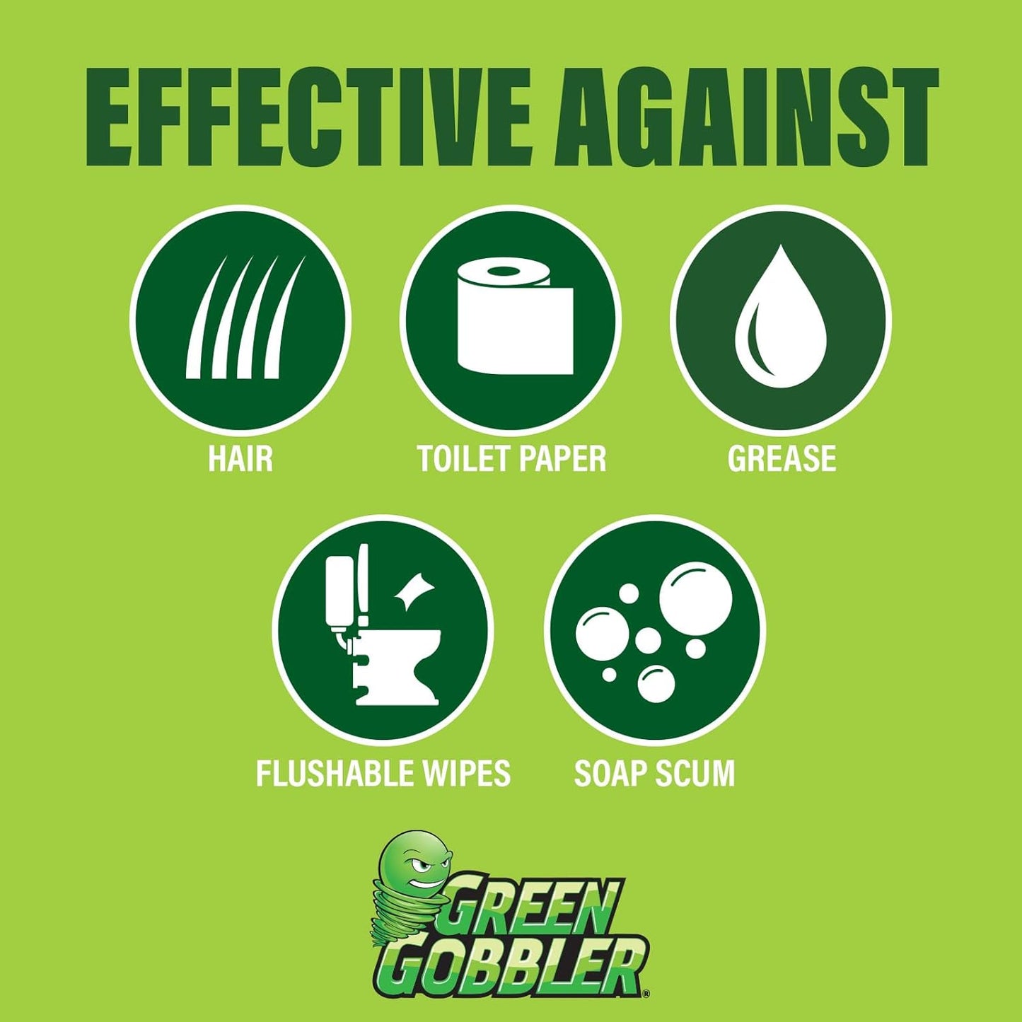 Green Gobbler Drain Clog Remover With 5 Pack of Drain Snake Tools | Drain Opener | Drain cleaner | Toilet Clog Remover