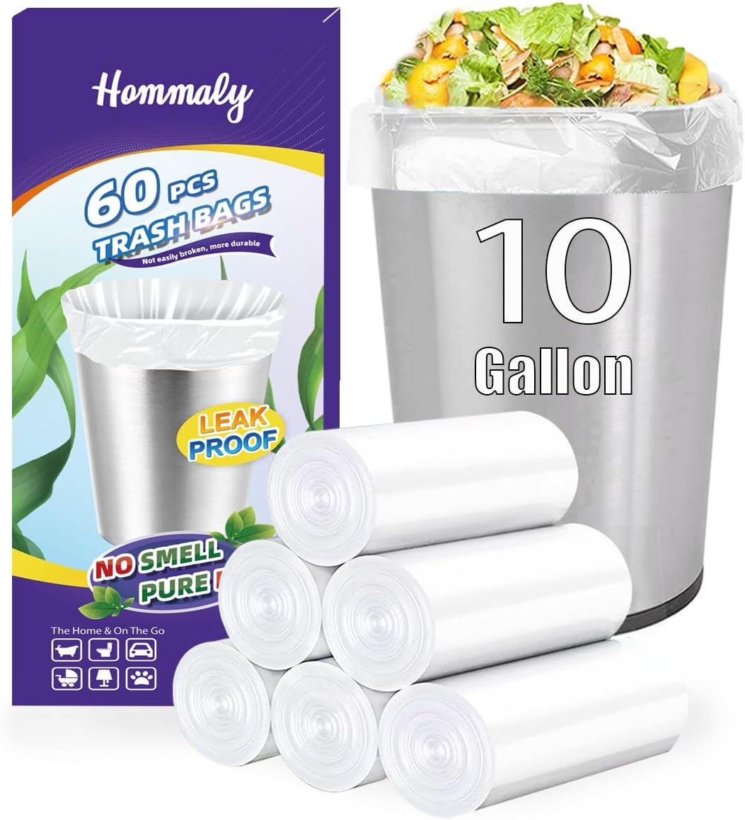 Hommaly 2 Gallon (1.8-2 Gal)120 pcs Small Clear Trash Bags, Strong 1.8 Gallon Garbage Bags, Bathroom Trash Can Bin Liners Unscented, Mini Plastic Bags for Office, Waste Basket Liner,Fit 6,7,8 Liters
