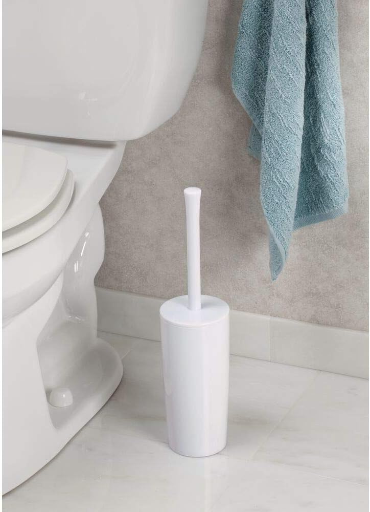 mDesign Slim Plastic Toilet Bowl Brush and Holder Set, Modern Compact Storage Organizer Cleaner Scrubber for Toilet - Heavy Duty Cleaning Plunger for Bathroom, Aura Collection - Navy Blue
