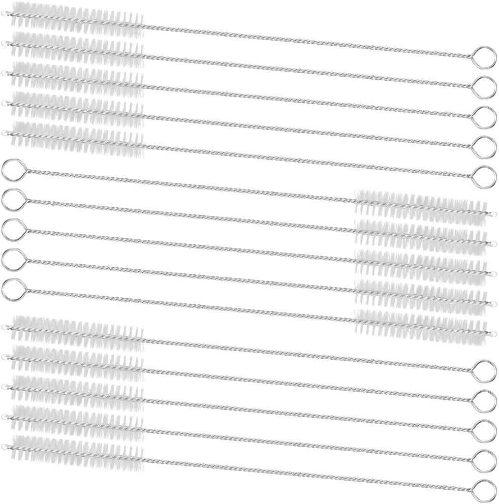 GFDesign Drinking Straw Cleaning Brushes Set Pipe Tube Cleaner Nylon Bristles Stainless Steel Handle - 8" x 3/8" (10mm) - Set of 15