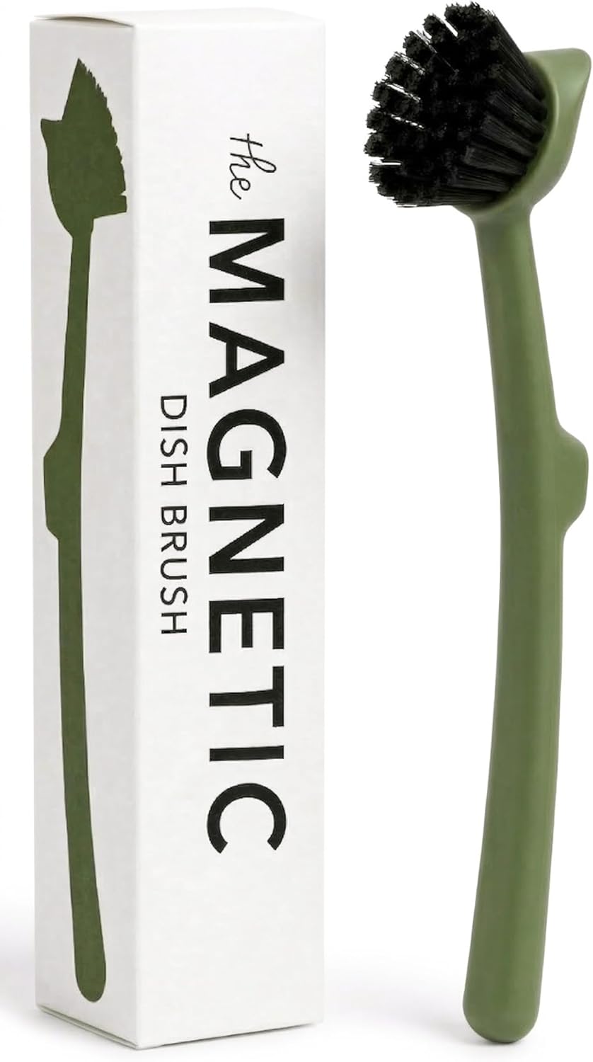 Earth & Mango Magnetic Dish Brush & Scraper, Snaps to Sink, Non-Scratch, Dishwasher Safe, Dish Scrubber – Onyx Black