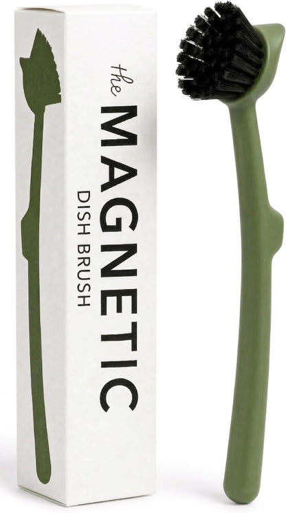 Earth & Mango Magnetic Dish Brush & Scraper, Snaps to Sink, Non-Scratch, Dishwasher Safe, Dish Scrubber – Onyx Black