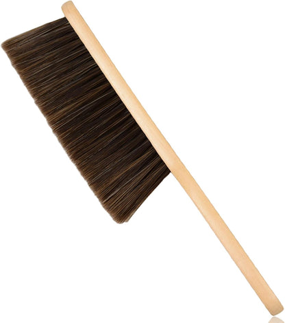 Woooden Hand Whisk Broom - Small Dust Brush with Soft Bristles & Wood Handle for Couch, Car, Fireplace, Bed & Household Cleaning (Brown)