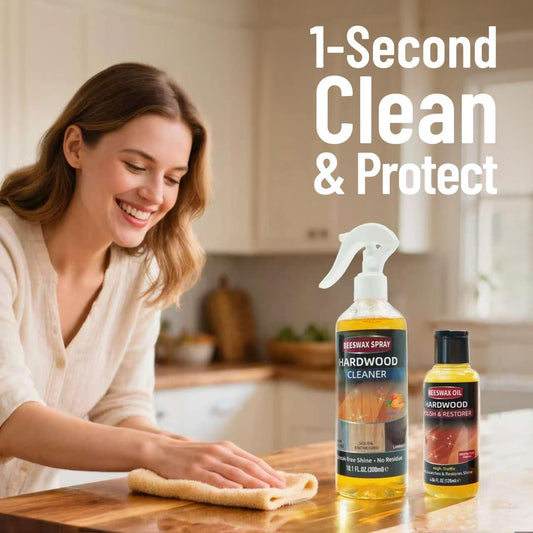 Furniture Polish Kit: Wood Cleaner Spray & Nourishing Care Oil – For Floors, Kitchen Tables, Desks & All Home Wood Furniture (300ml+120g)