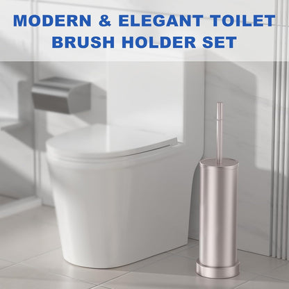Toilet Brush and Holder Set: 304 Stainless Steel Heavy Duty Toilet Bowl Brush and Holder with Removable Inner Bowl and Splash Protection, Modern Long Handle Bathroom Cleaning Tool
