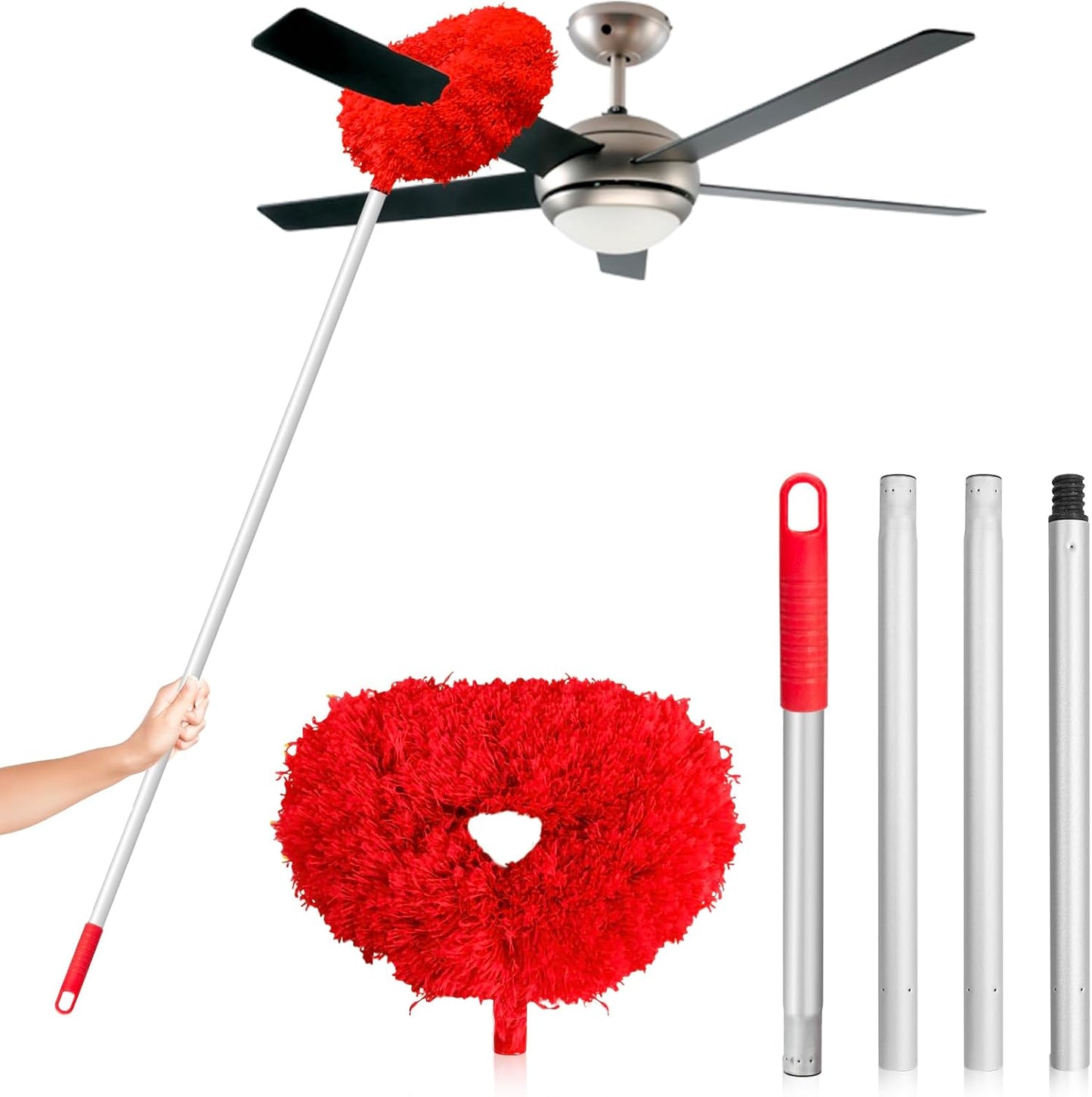 Ceiling Fan Cleaner Duster High Ceiling Extended Fan Blade Cleaner from 13 to 50 Inch Reusable Microfiber Ceiling Fan Duster with Extension Handle for Furniture Bookshelves Wall Door (Gray)