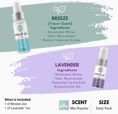 Mist N’ Go by Omaze Travel Bathroom Spray for Toilet Spray Odor Eliminator - Travel Toilet Spray for Bathroom Air Freshener Spray for Bathroom Deodorizer - Clean Mix, Travel Size (1oz x2)