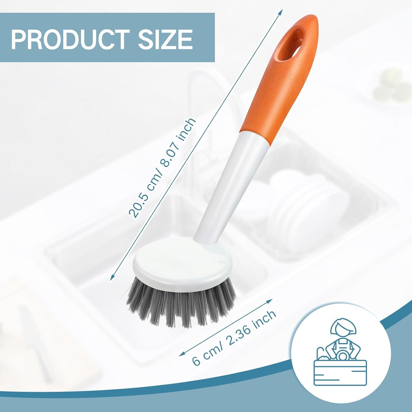 Patelai 12 Pack Kitchen Scrub Dish Brush with Long Handle Dish Scrubber with Stiff Bristles Scrub Brushes for Kitchen Dishes Washing Tools, Pots, Pans and Sink Cleaning (Celadon)