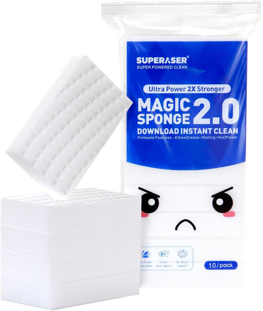 Magic Sponge Eraser,Tex-10 Scrub Melamine Sponges, Heavy Duty No Scratches (HD-PU-Durable 10-Pack)