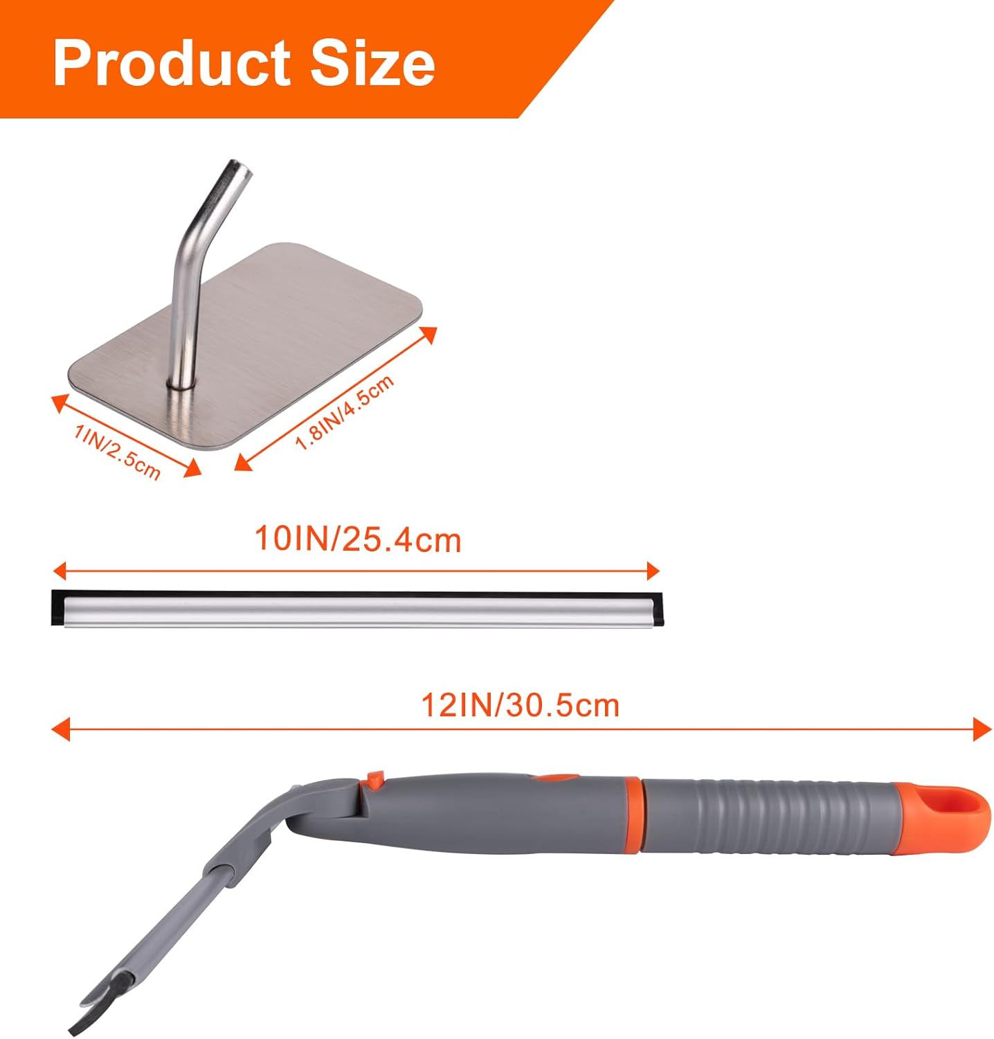 All Purpose 10 inch Shower Squeegee with 2pcs Rubber Wiper Blade Window Squeegee Soft Safe to Clean Shower Door Bathroom Car Windshield Glass Mirrors