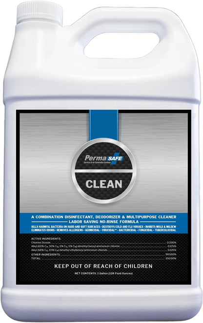 PermaSafe CLEAN 1-Step Disinfectant, Deodorizer & All-Purpose Cleaner; Soft, Hard & Food Surface Sanitizer; Kills 99.9% of Bacteria, Viruses, Molds - Child, Pet, Planet & All Surface Safe (32oz)
