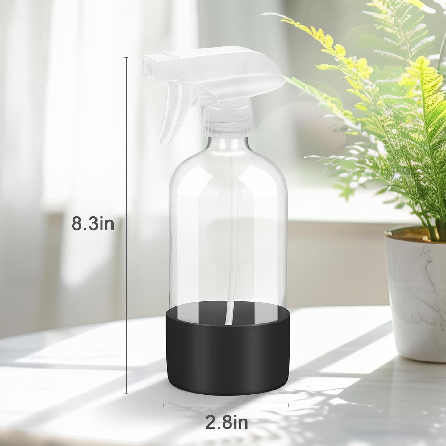 Worldgsb 2 Pack Glass Spray Bottles with Silicone Sleeve, 16 oz Empty Refillable Containers with Adjustable Spray Nozzles, Spray Bottles for Hair, Cleaning Solutions and Plants Blue&Grey