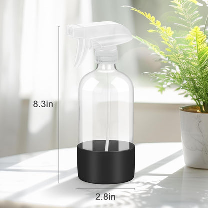 Worldgsb 2 Pack Glass Spray Bottles with Silicone Sleeve, 16 oz Empty Refillable Containers with Adjustable Spray Nozzles, Spray Bottles for Hair, Cleaning Solutions and Plants Blue&Grey