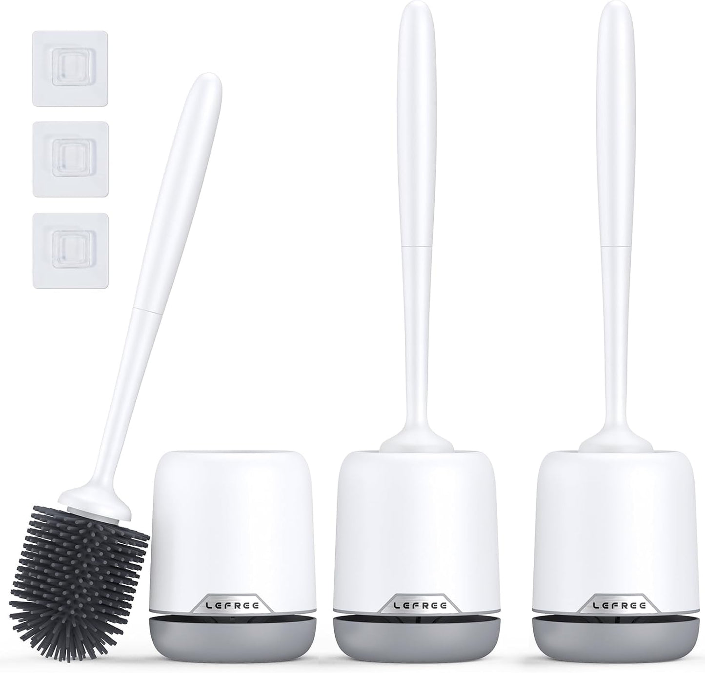 Lefree 2 Pack Silicone Toilet Bowl Brush and Holder Set with Ventilated Holder, Floor Standing & Wall Mounted Toilet Scrubber