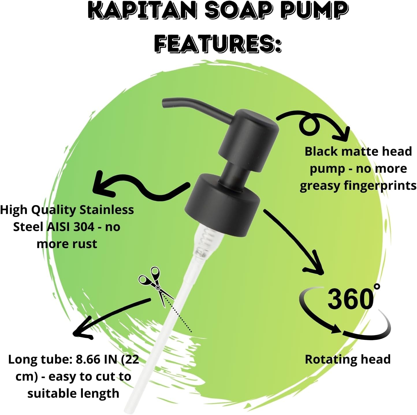 Kapitan Soap Dispenser Pump Head Replacement Spare for Standard 28/400 (26 mm - 28mm / 1.02 in-1.10 in) Neck Size, Stainless Steel Brushed Finish