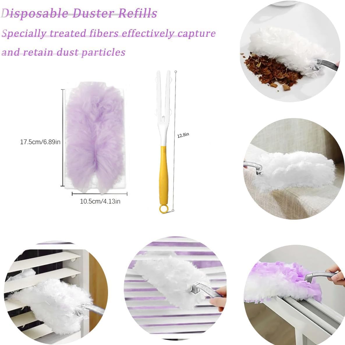 30 Pack Duster Refills Compatible with Swiffer Duster, Heavy Duty Multi Surface Duster Replacement with 1 Extra Handle for Cleaning Furniture, Blinds, Ceiling Fans and Car