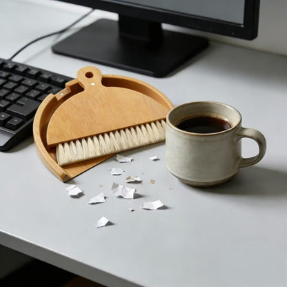 Dustpan and Brush Set Small Broom and Dustpan Set Dust Pan and Brush, Wooden Handheld for Tabletop Crumb Cleaning, Portable Mini