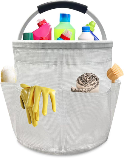 Qivine 17L Cleaning Caddy with Handle, Cleaning Supply Caddy Foldable Tool Bag Cleaning Products Organizers Portable Cleaning Bucket Organiser for Storing Towels(Blue)