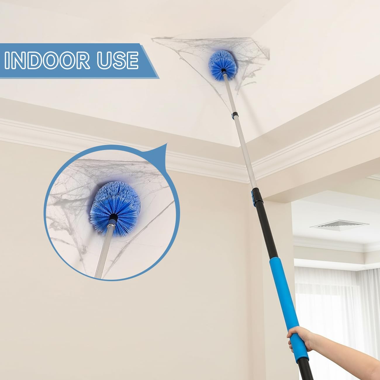 20 Foot Cobweb Duster with Extension Pole 2 PCS, Webster Cobweb Duster for High Ceilings/Corners, Spider Web Brush with Pole for Outdoor & Indoor Web Cleaning, Outdoor Cobweb Brush Kit by MAYKI