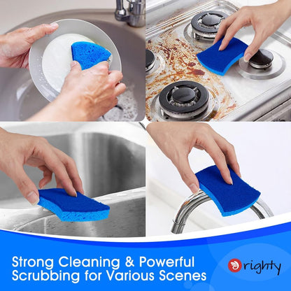 Orighty Non-Scratch Scrub Sponge, 24-Pack, Cellulose Kitchen Scrubber Sponges, Ideal for Kitchen Cleaning, Non-Stick Cookware, Washing Dishes, Bathroom, and Household